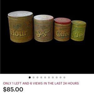Vintage 1970’s Metal Canister Set (Cookies, Coffee, Tea & Sugar)